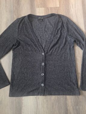Classic Banana Republic Factory Marled Ribbed Cardigan Heather Charcoal Gray M